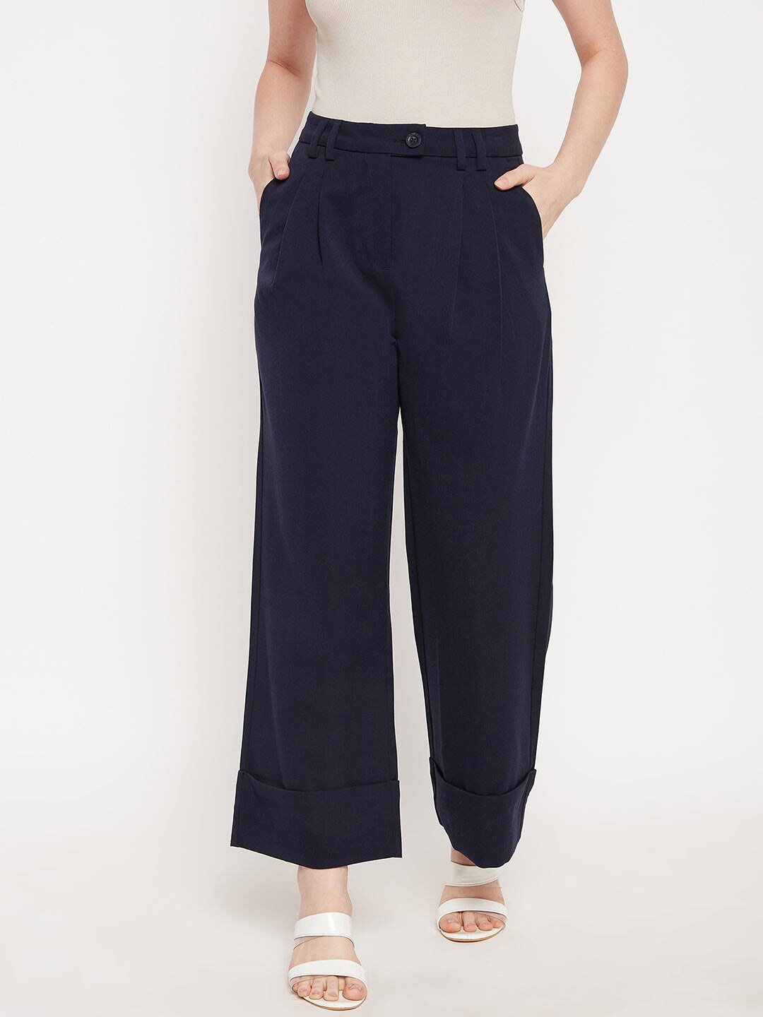 

Madame Women Navy Blue Cotton Palazzos