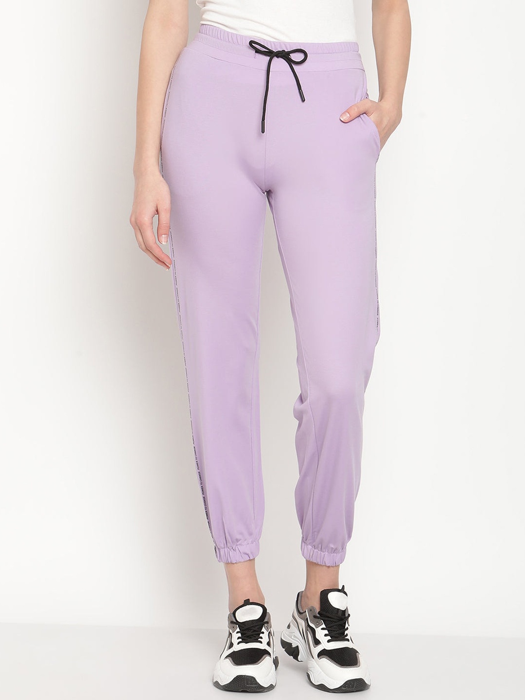 

Madame Women Mauve Solid Slim Fit Cotton Joggers