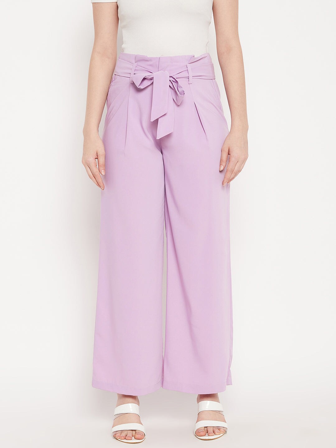 

Madame Women Mauve Solid Flared Palazzos