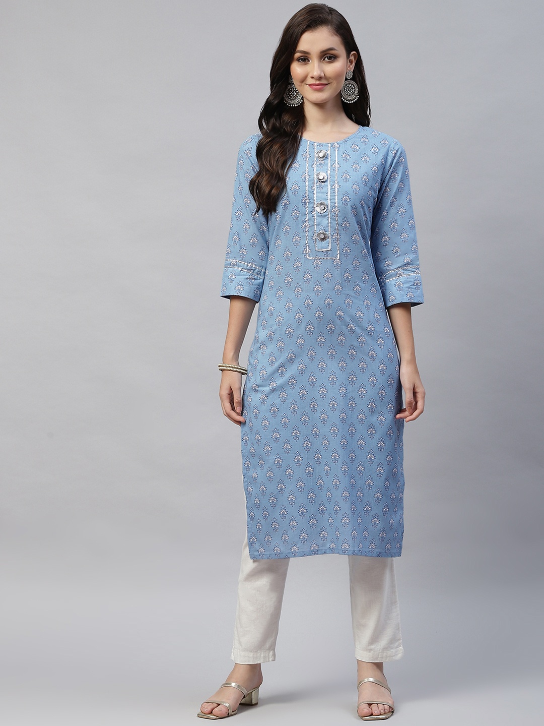 

MIRAVAN Women Blue Floral Printed Kurta