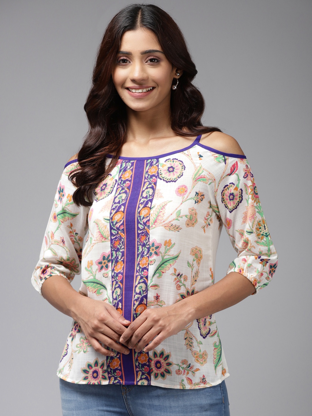 

Aarika Blue & White Print Georgette Top