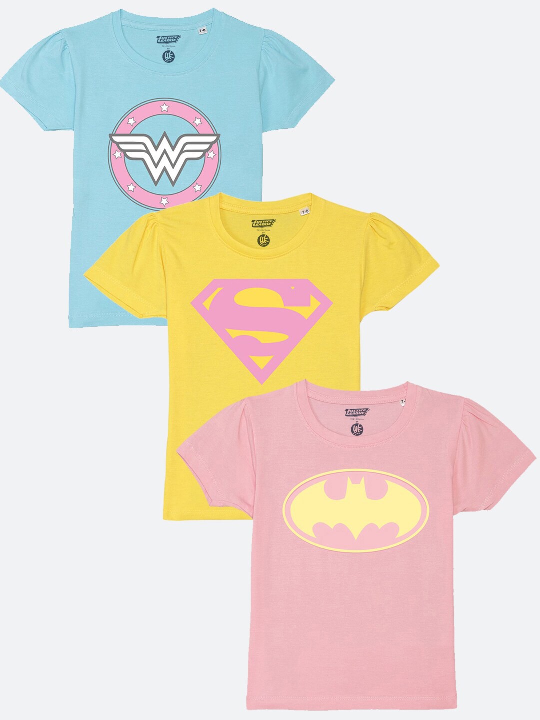 

YK Justice League Girls Pack Of 3 Justice League Hero Printed T-shirt, Blue