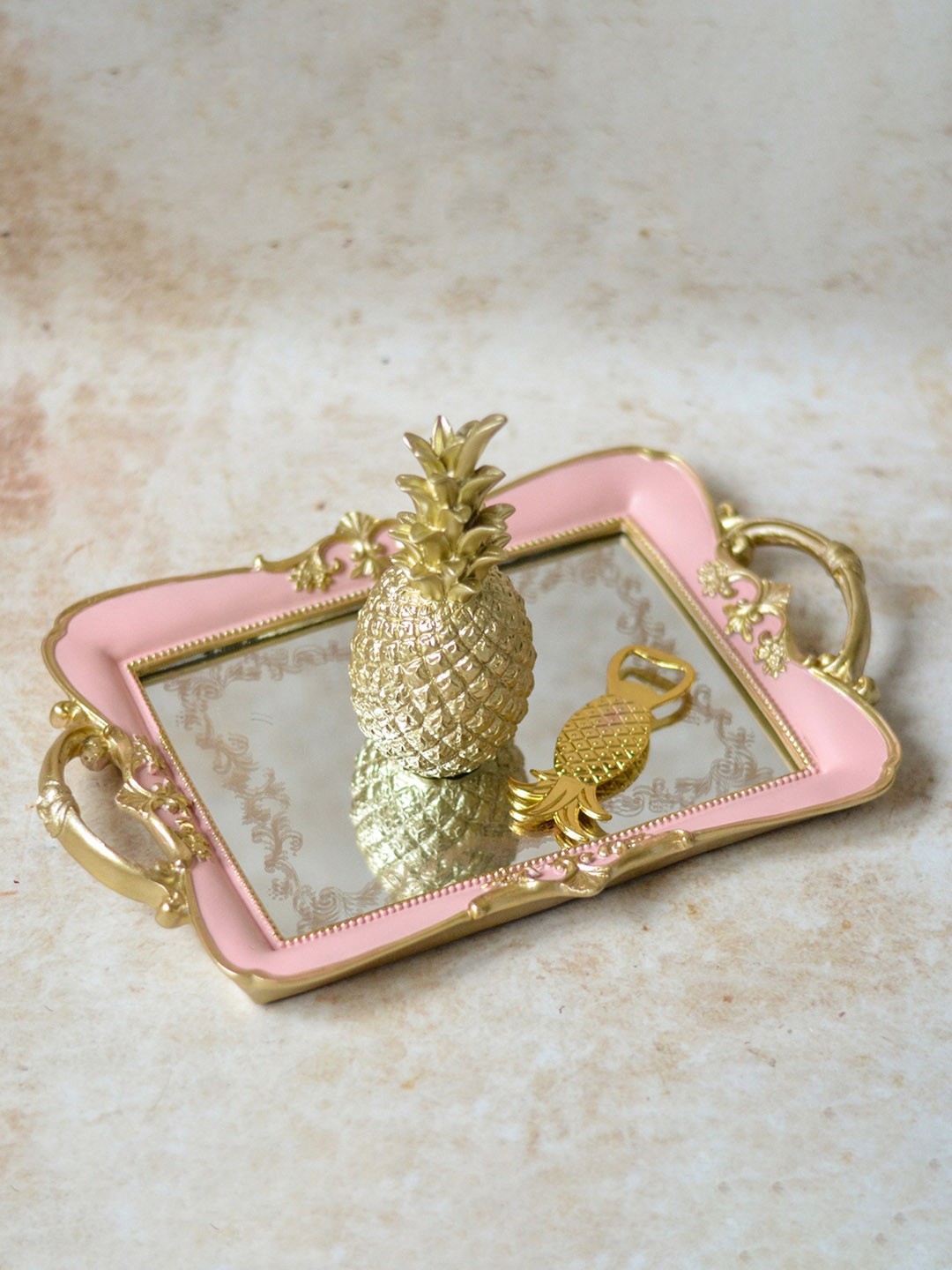 

Nestasia Pink & Gold-Colored Mirror Tray