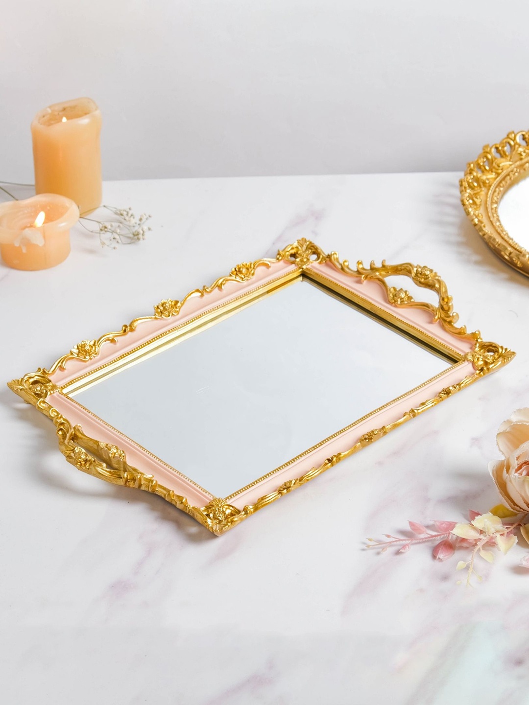

Nestasia Pink and Gold Theia Glam Rectangle Tray With Handles