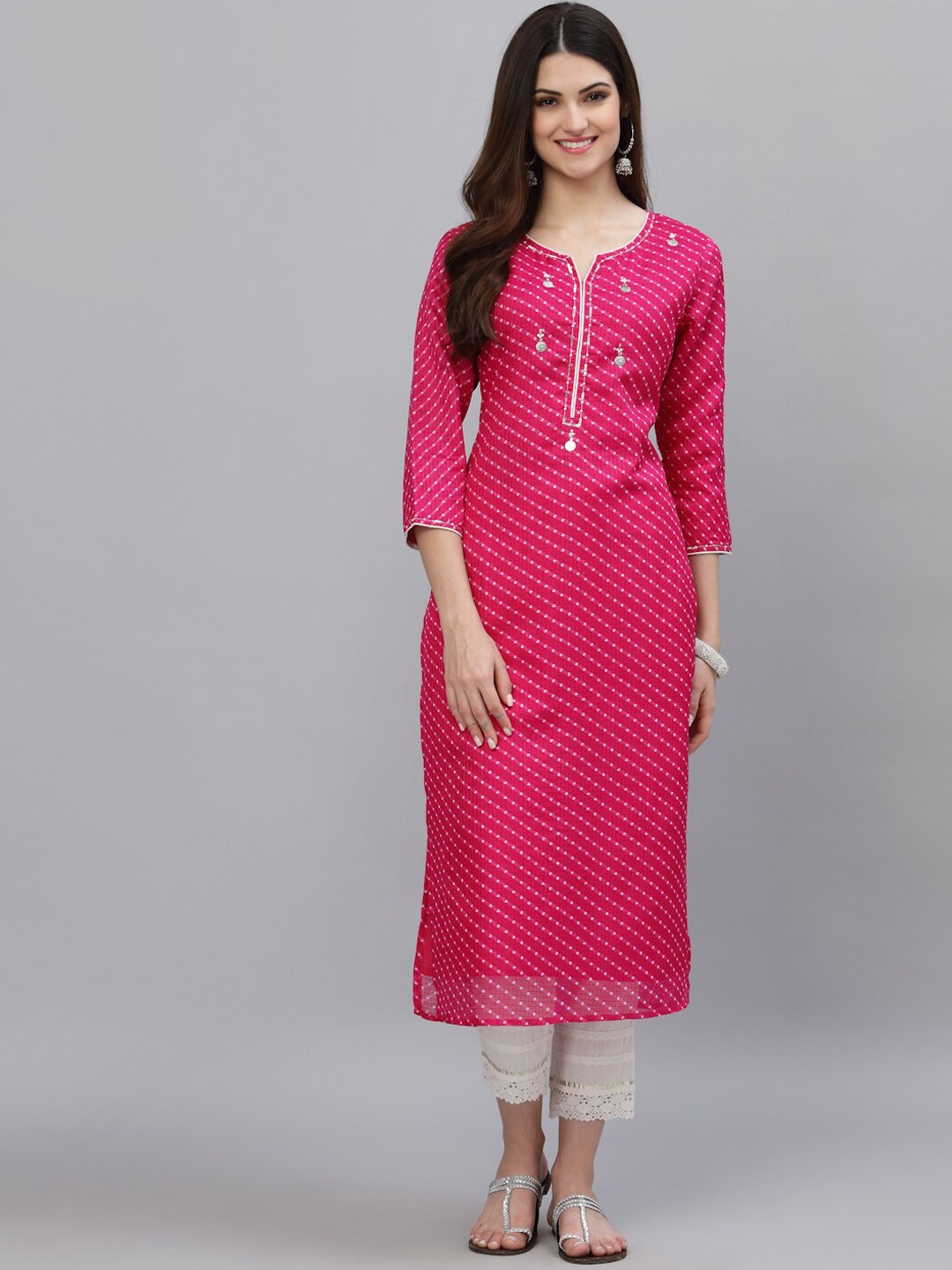 

Ragavi Women Pink Embroidered Mirror Work Kurta