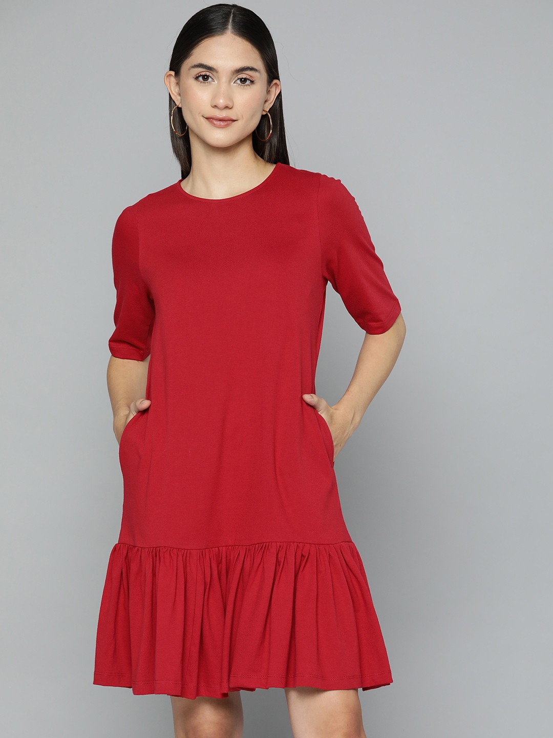 

Femella Red Flounce Hem A-Line Mini Dress