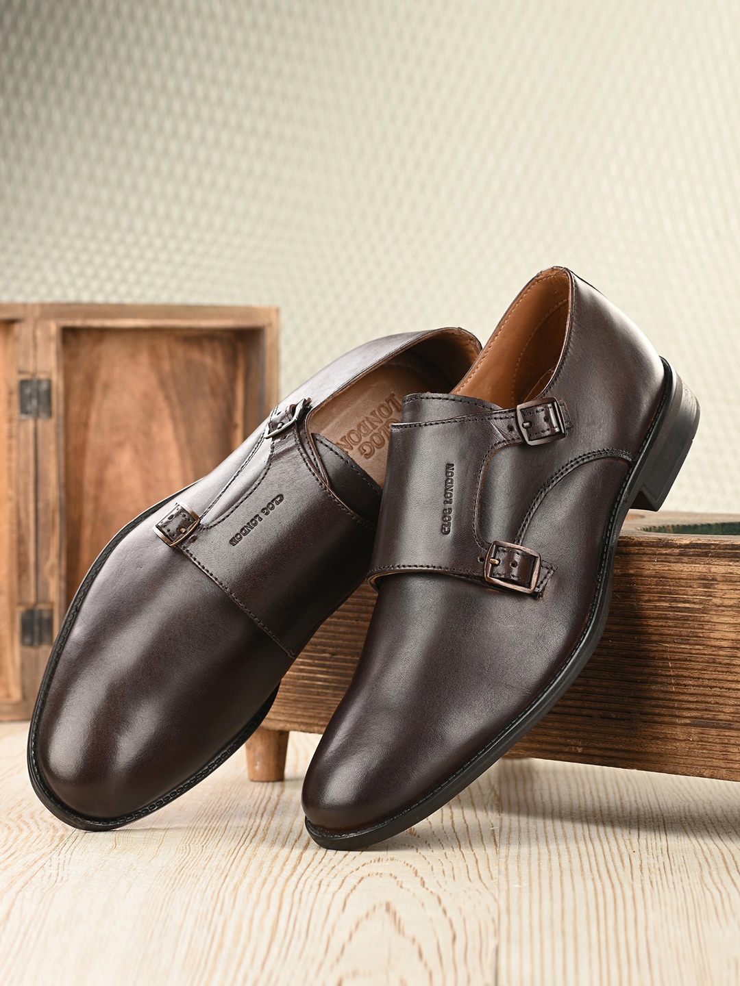

CLOG LONDON Men Brown Leather Formal Monk Shoes