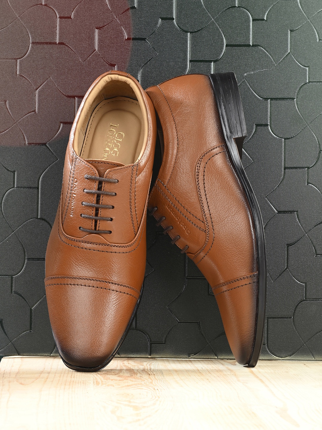 

CLOG LONDON Men Tan Brown Leather Formal Oxford Shoes