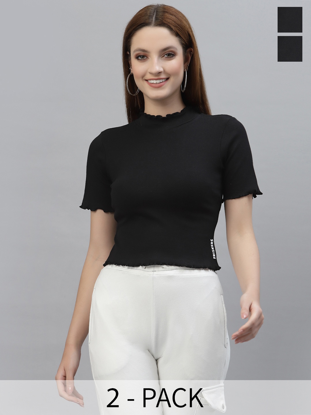 

Friskers women Black Organic Cotton Top set of 2