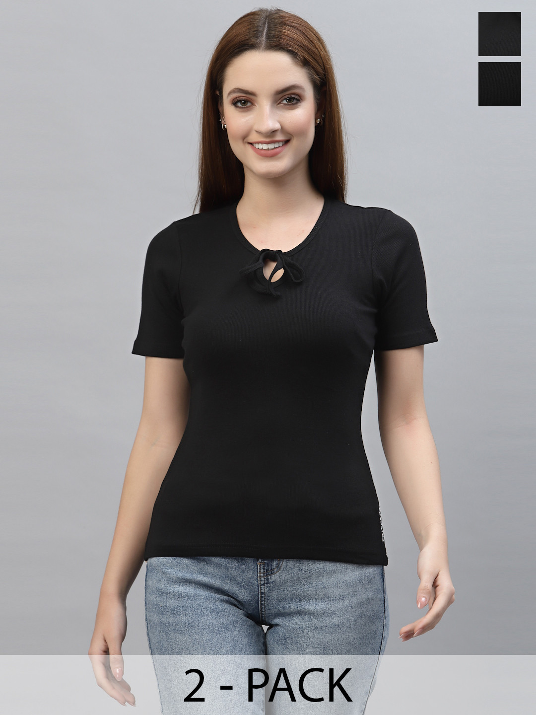 

Friskers Black Solid Organic Cotton Top Pack of 2