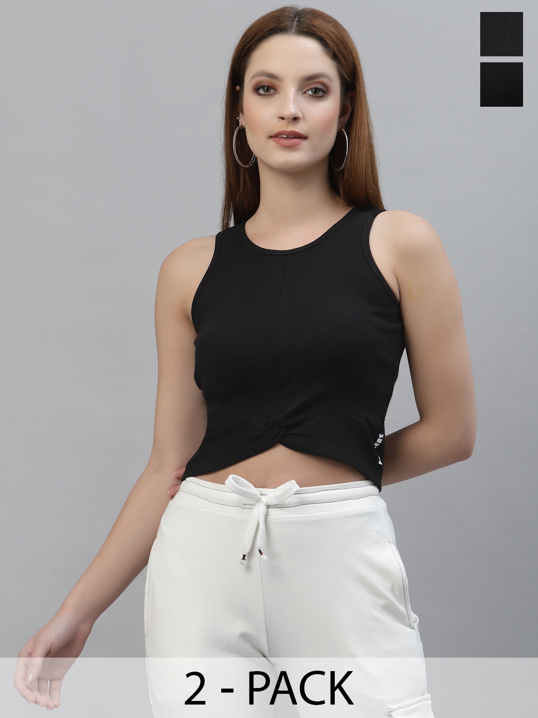 

Friskers Set of 2 Women Black Organic Cotton Crop Top