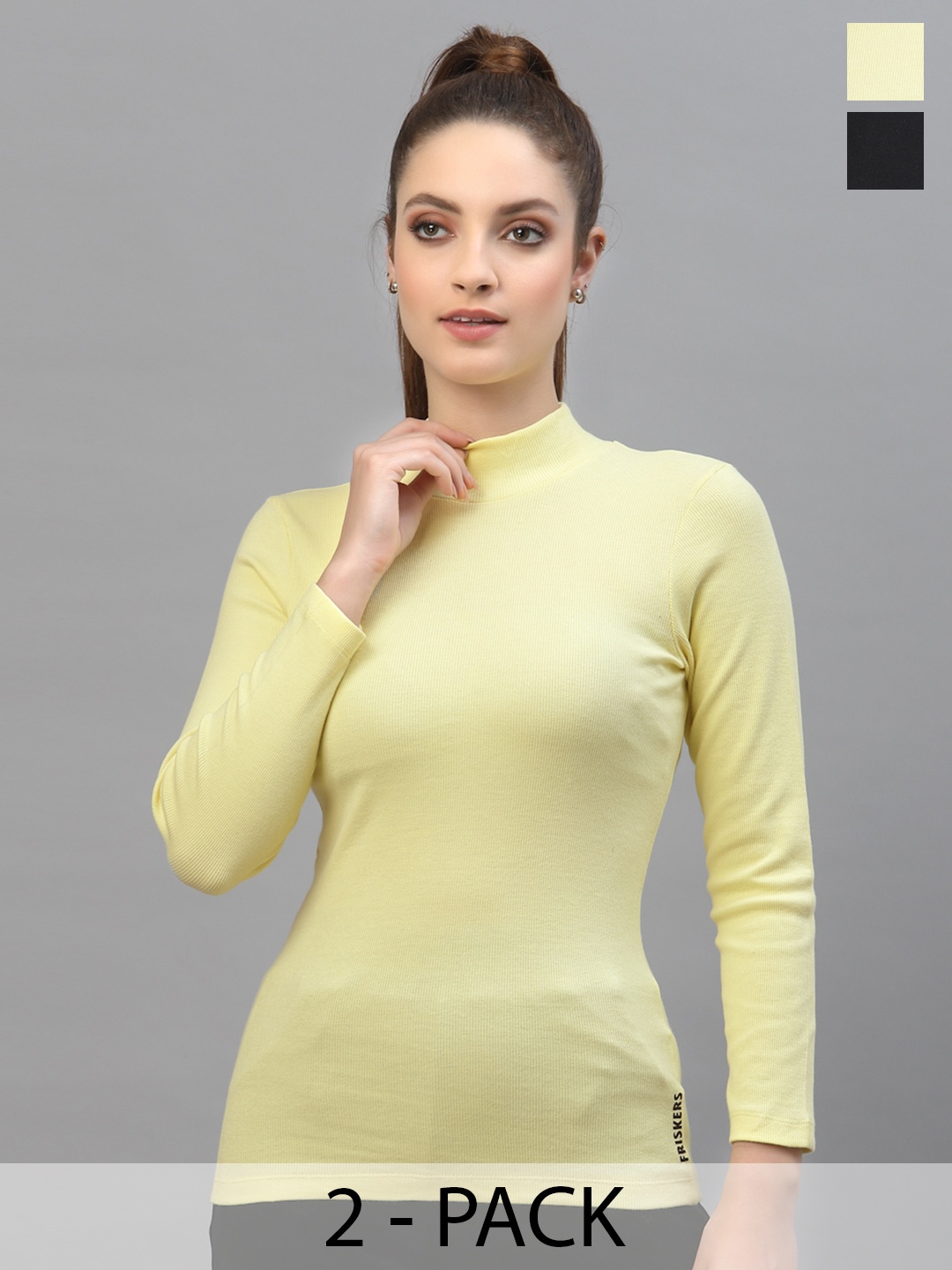 

Friskers Pack Of 2 Black & Yellow Solid Organic Cotton Regular Tops