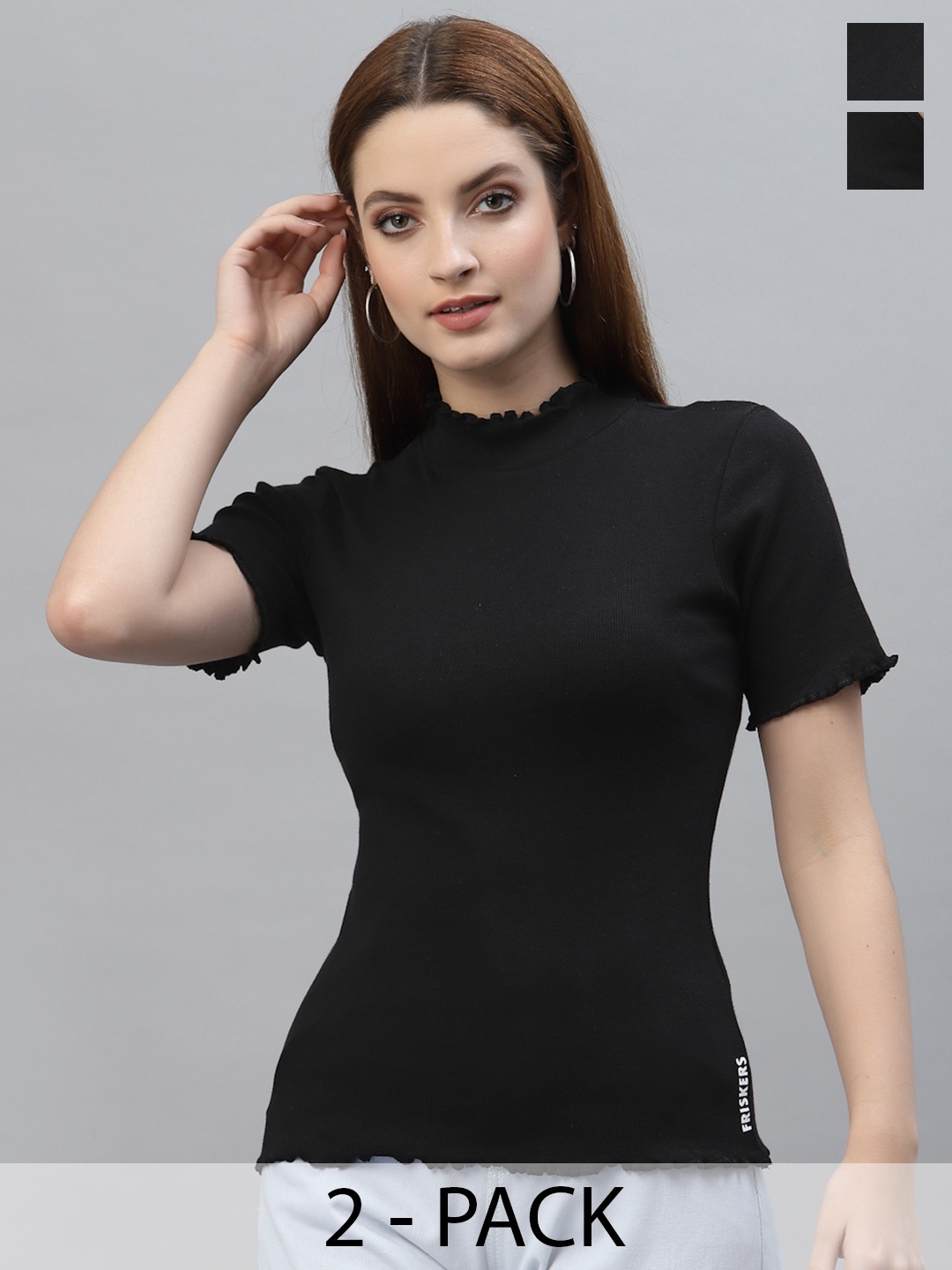 

Friskers Women Pack of 2 Black Organic Cotton Top
