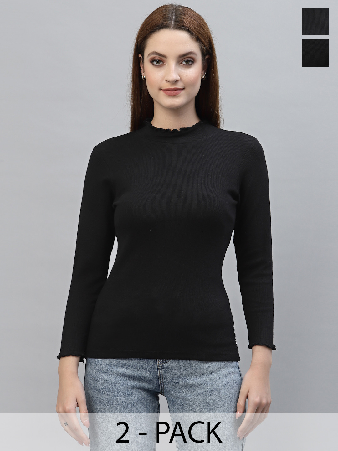 

Friskers Women Pack of 2 Black Organic Cotton Top