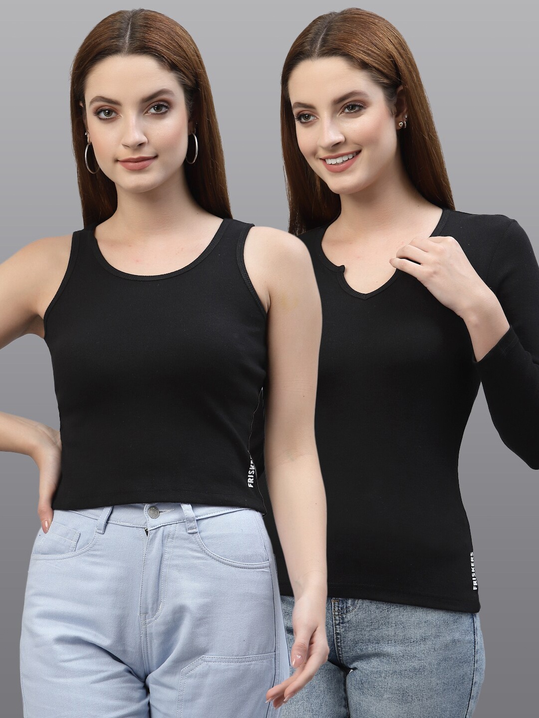 

Friskers Women Black Set of 2 Organic Cotton Top