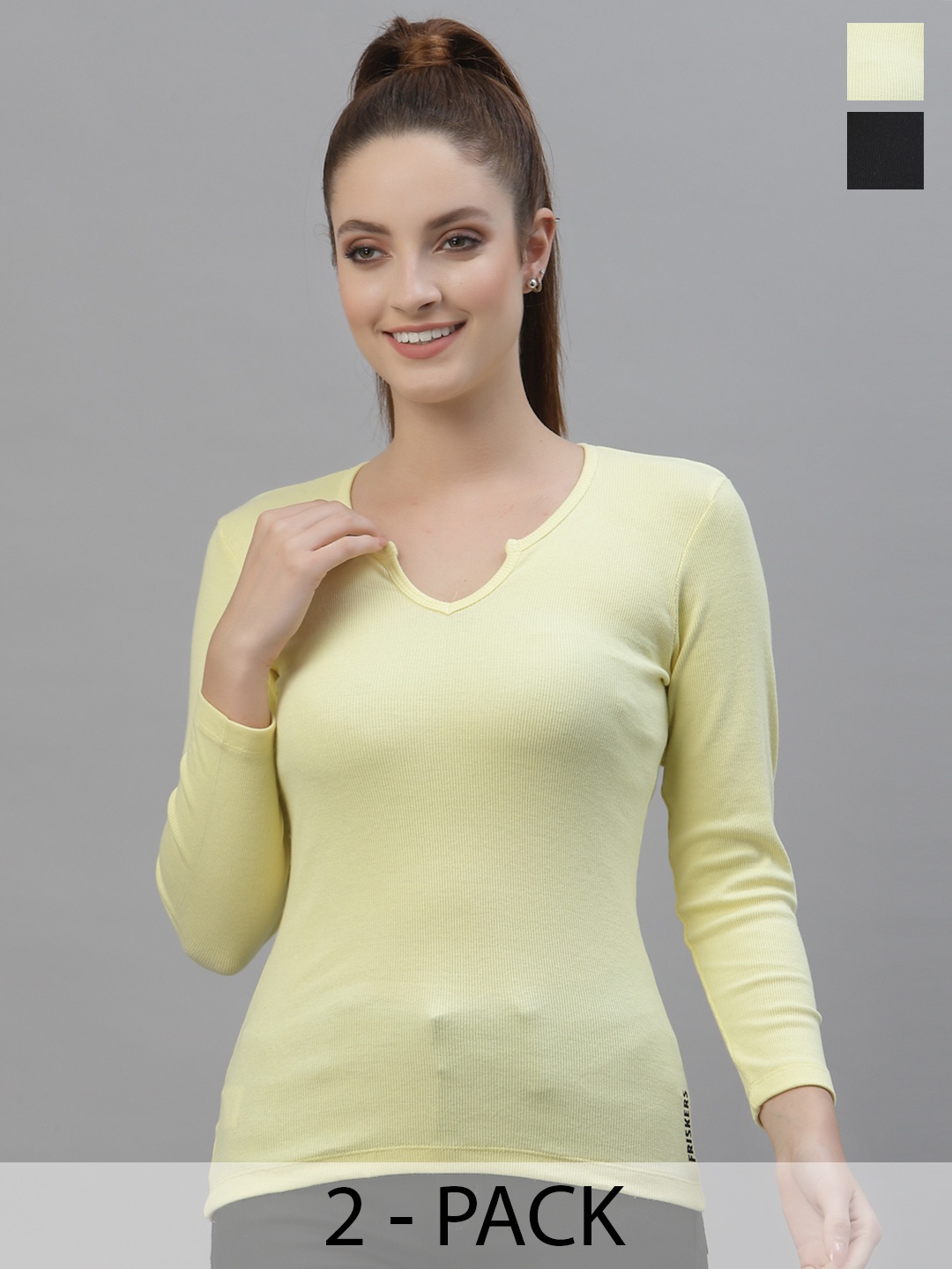 

Friskers Pack Of 2 Black & Yellow Solid Organic Cotton Regular Tops