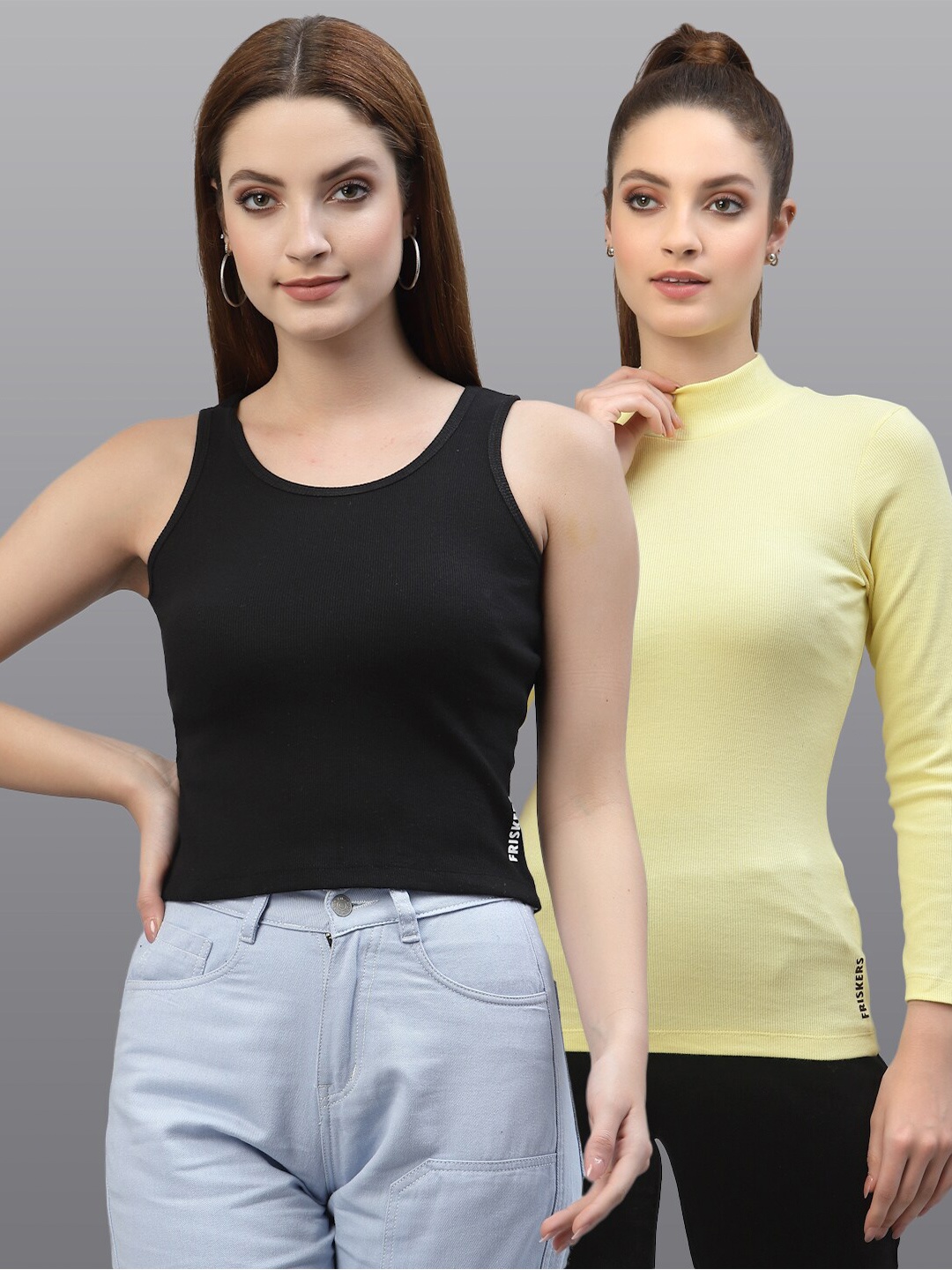 

Friskers Black & Yellow Pack of 2 Organic Cotton Rib Regular Tops