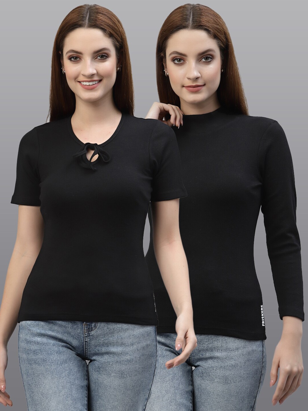 

Friskers Black Pack of 2 Tie-Up & High Neck Organic Cotton Top