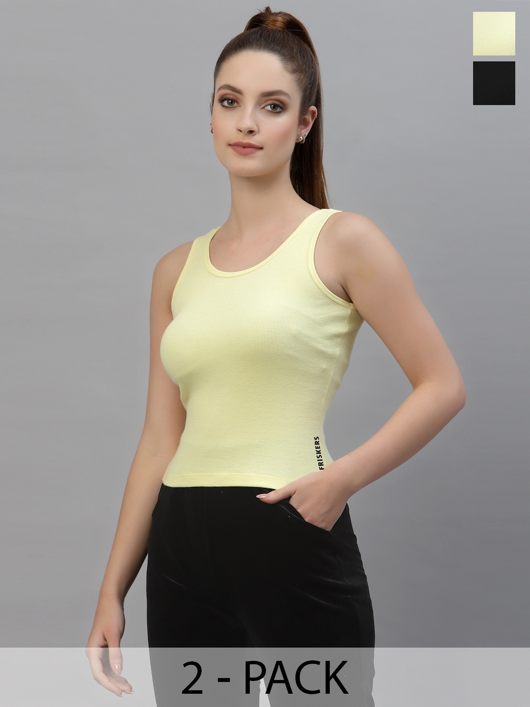 

Friskers Black Pack of 2 Organic Cotton Crop Top