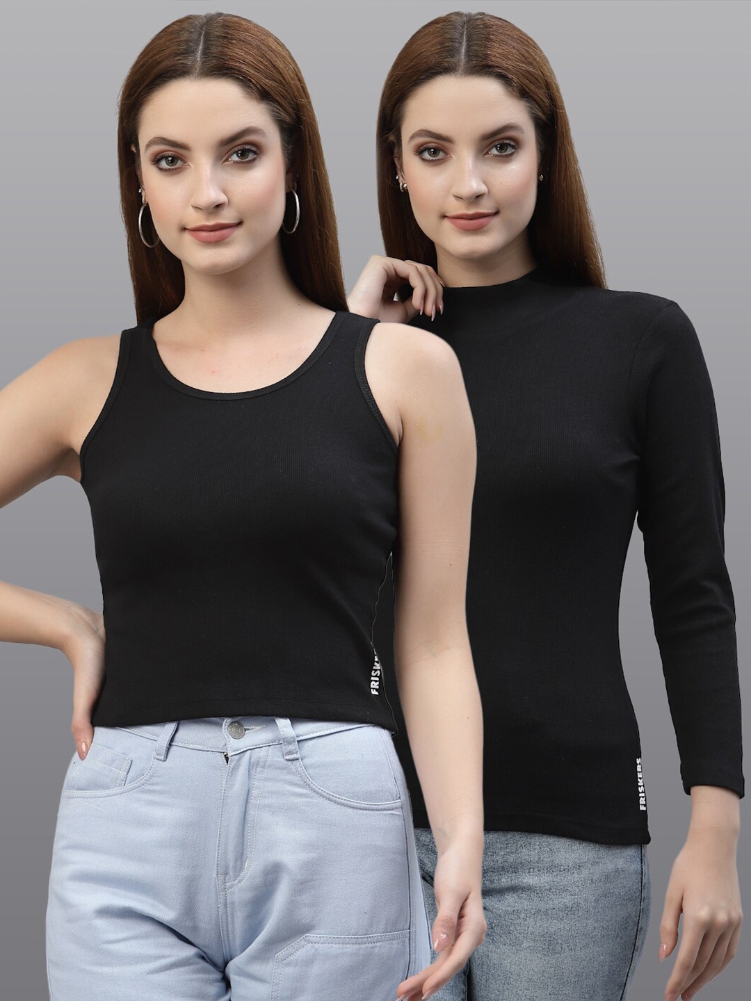 

Friskers Pack of 2 Black Solid Tops