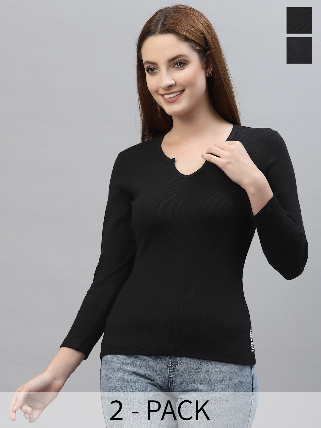 

Friskers Black Tie-Up Neck Organic Cotton Pack Of 2 Top