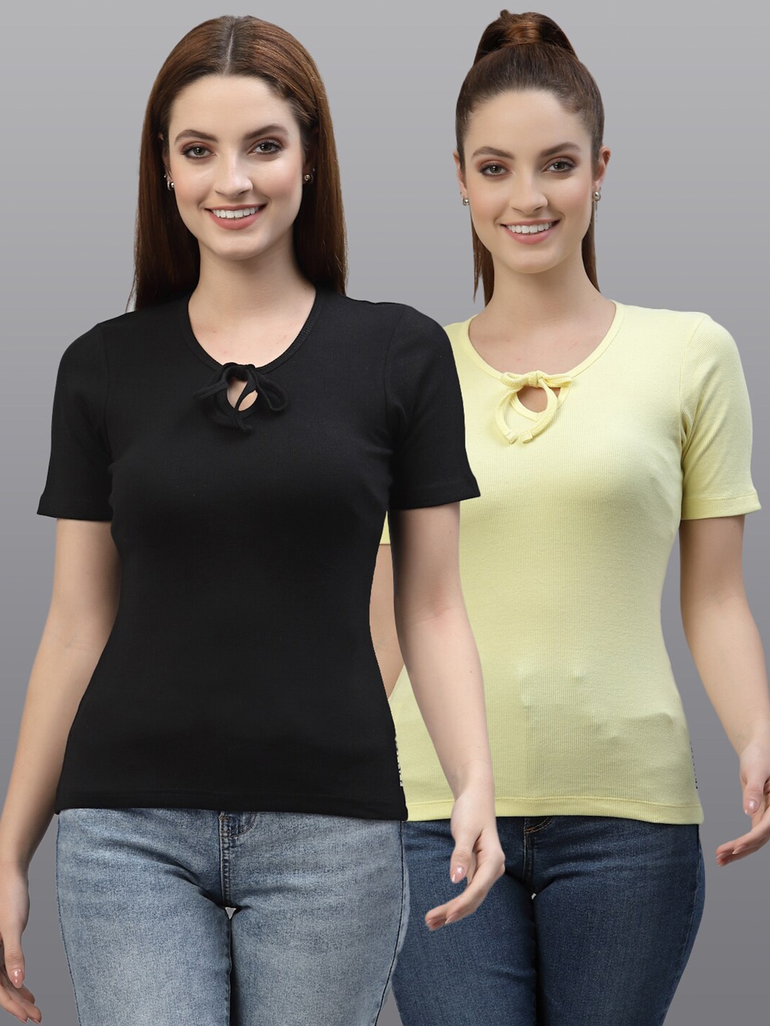 

Friskers Black and Yellow Keyhole Neck Organic Cotton Top