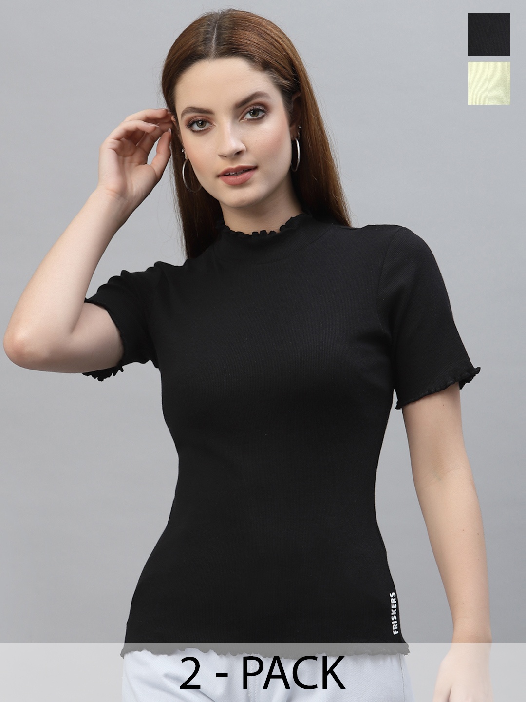 

Friskers Black & Yellow Organic Cotton Pack Of 2 Fitted Top