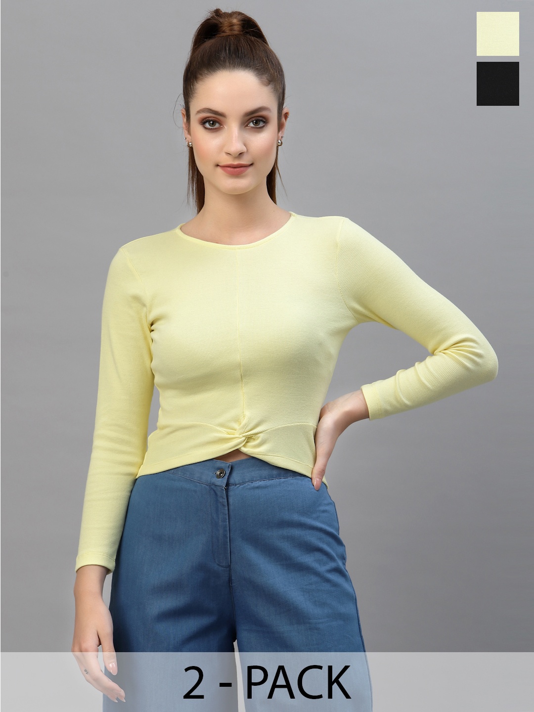 

Friskers Pack of 2 Black & Yellow Organic Cotton Crop Top