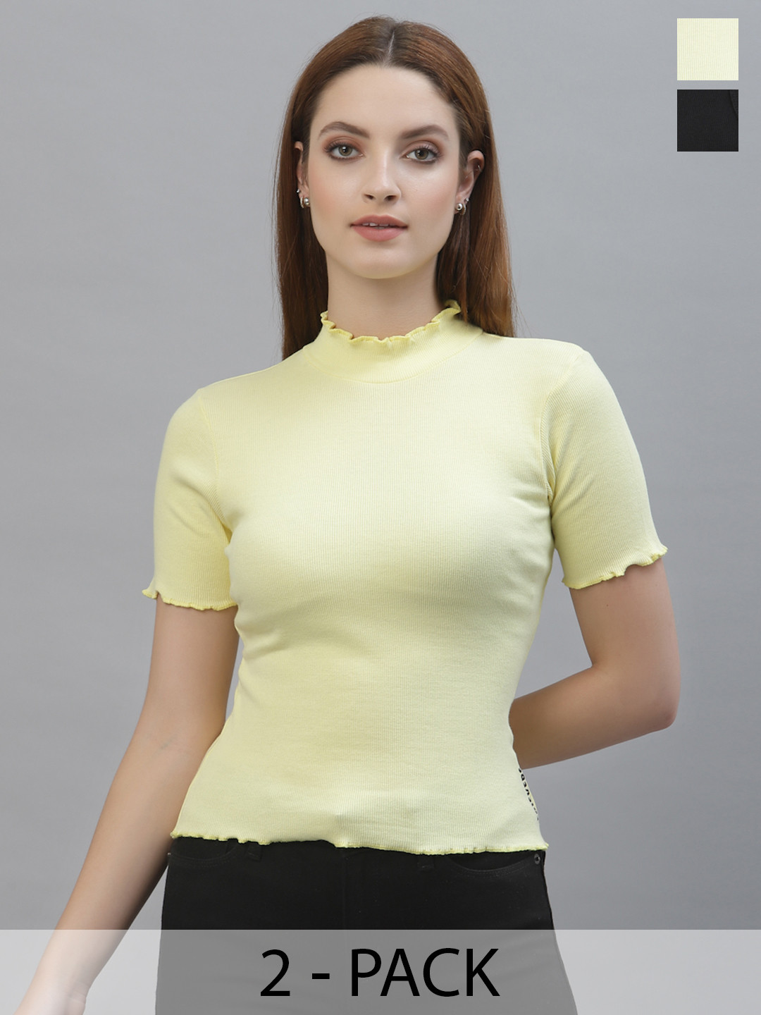 

Friskers Pack of 2 Black & Yellow Organic Cotton Crop Top
