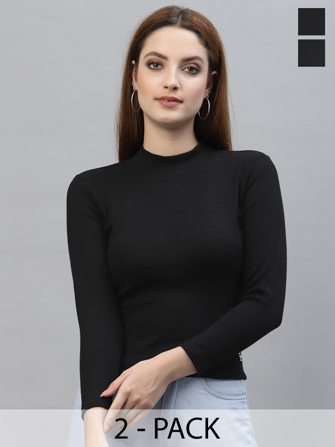 

Friskers Women Black Solid Pack Of 2 Organic Cotton Top