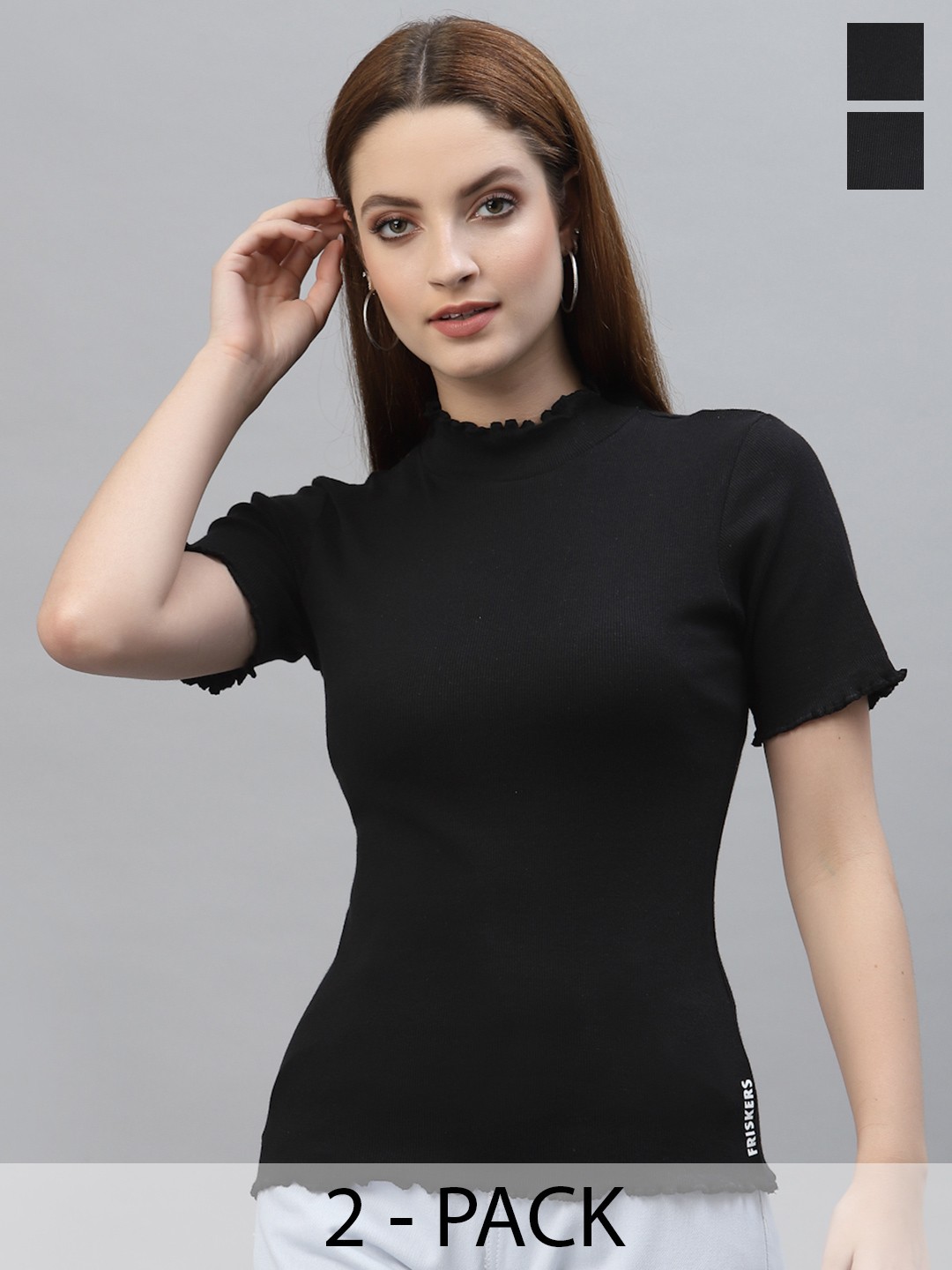 

Friskers Women Pack Of 2 Black Organic Cotton Top