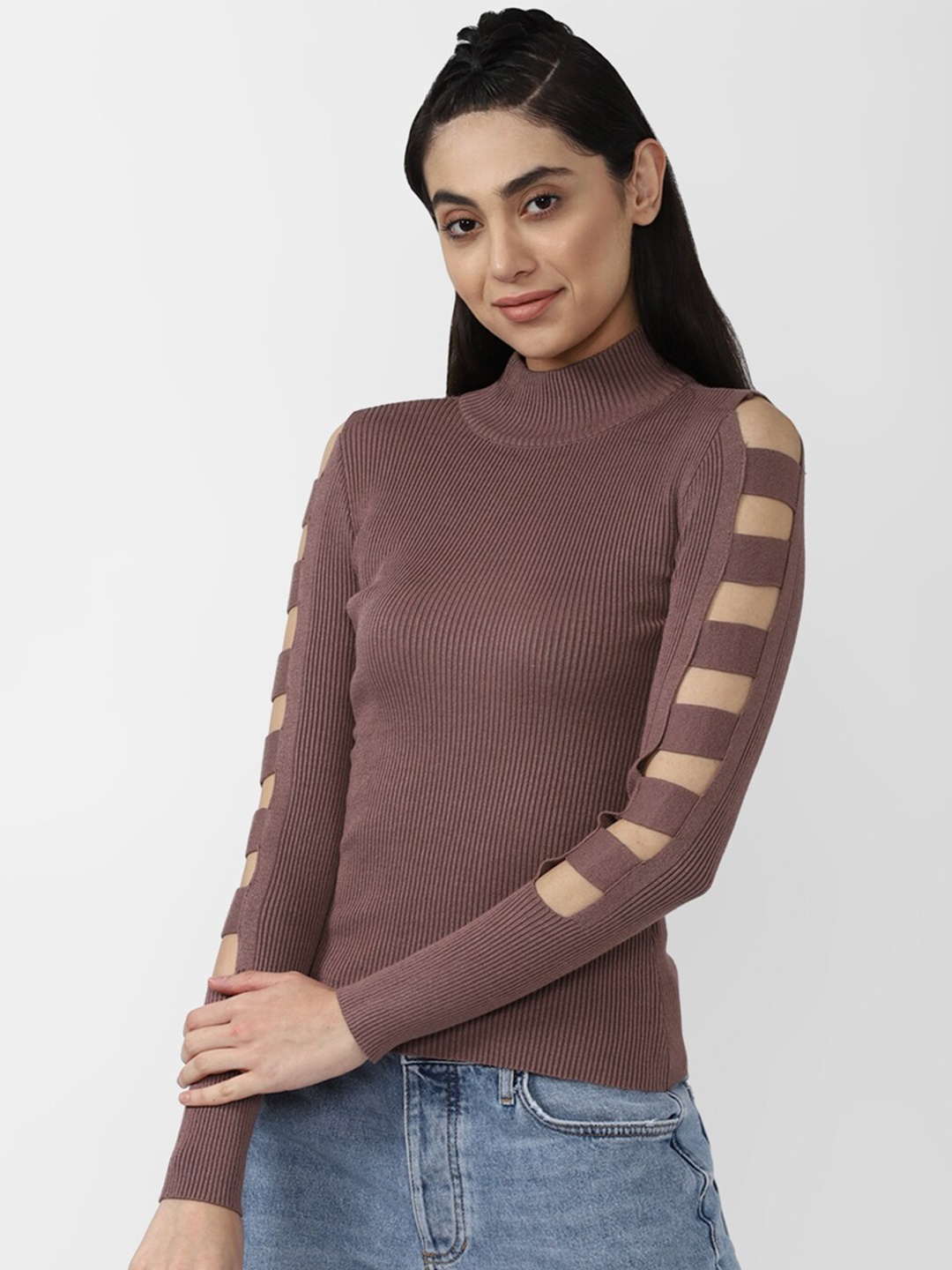 

FOREVER 21 Women Brown Striped Pullover
