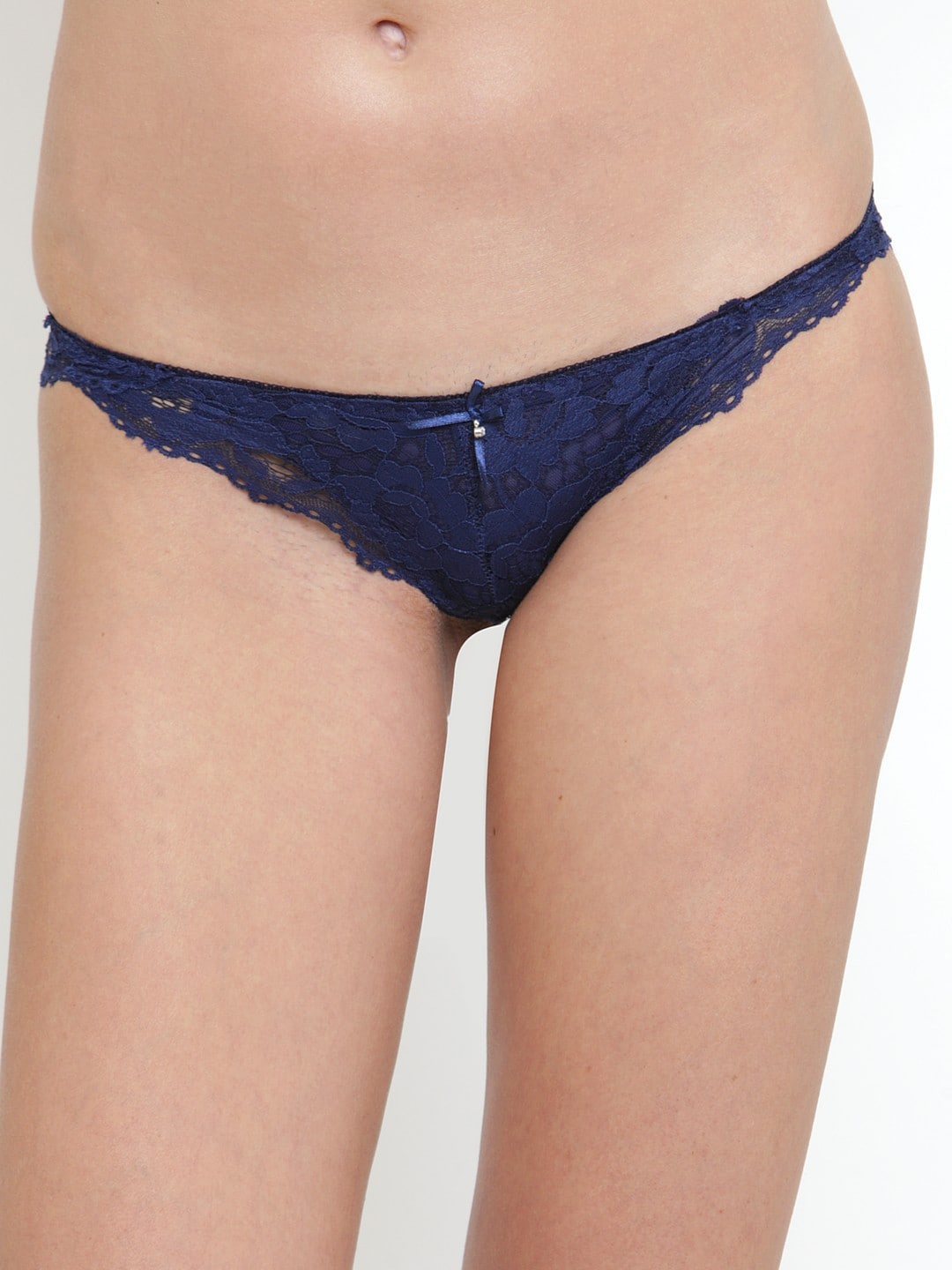 

PrettyCat Women Blue Solid Lace Bikini Briefs