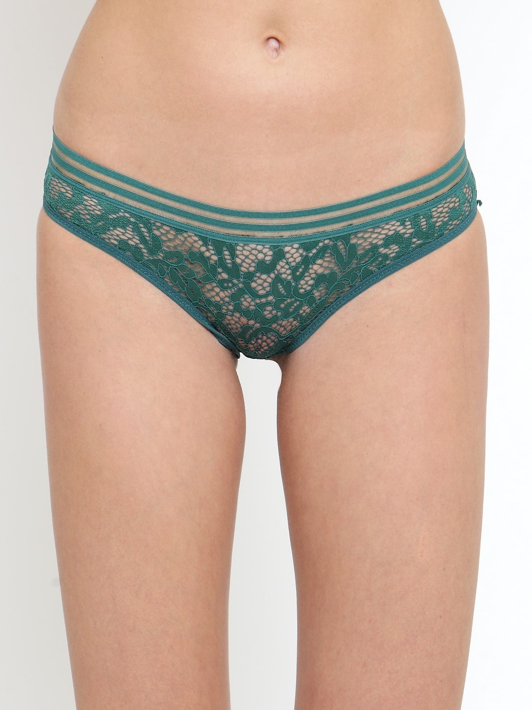 

PrettyCat Women Green Patterned Lace Bikini Briefs