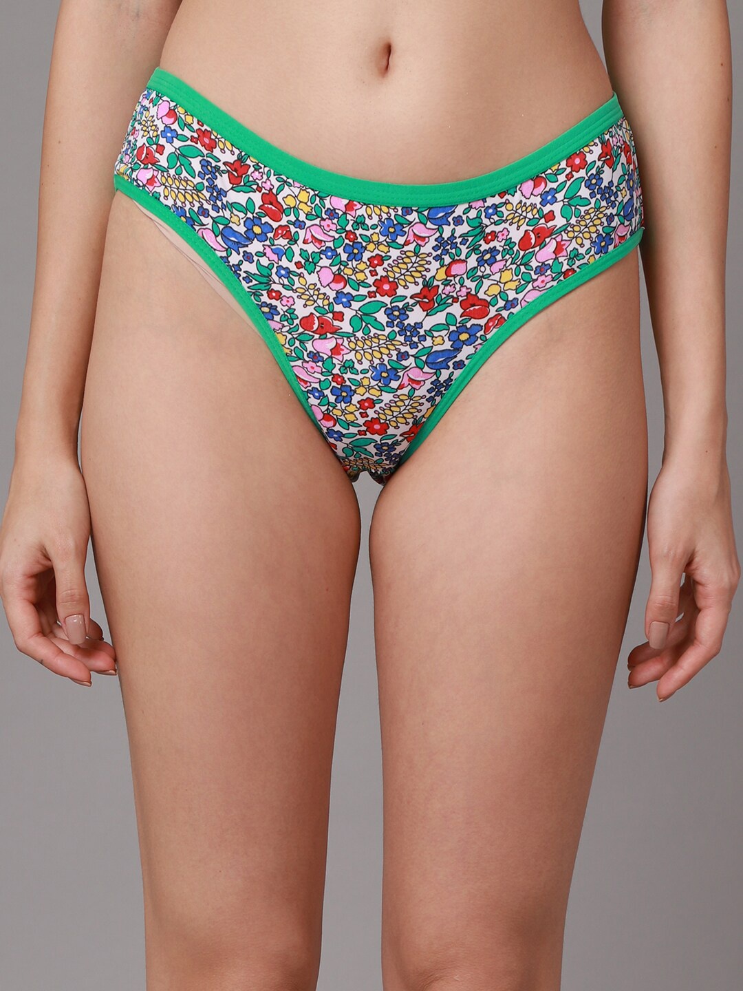 

PrettyCat Women Green & Red Floral Printed Seamless Bikini Briefs