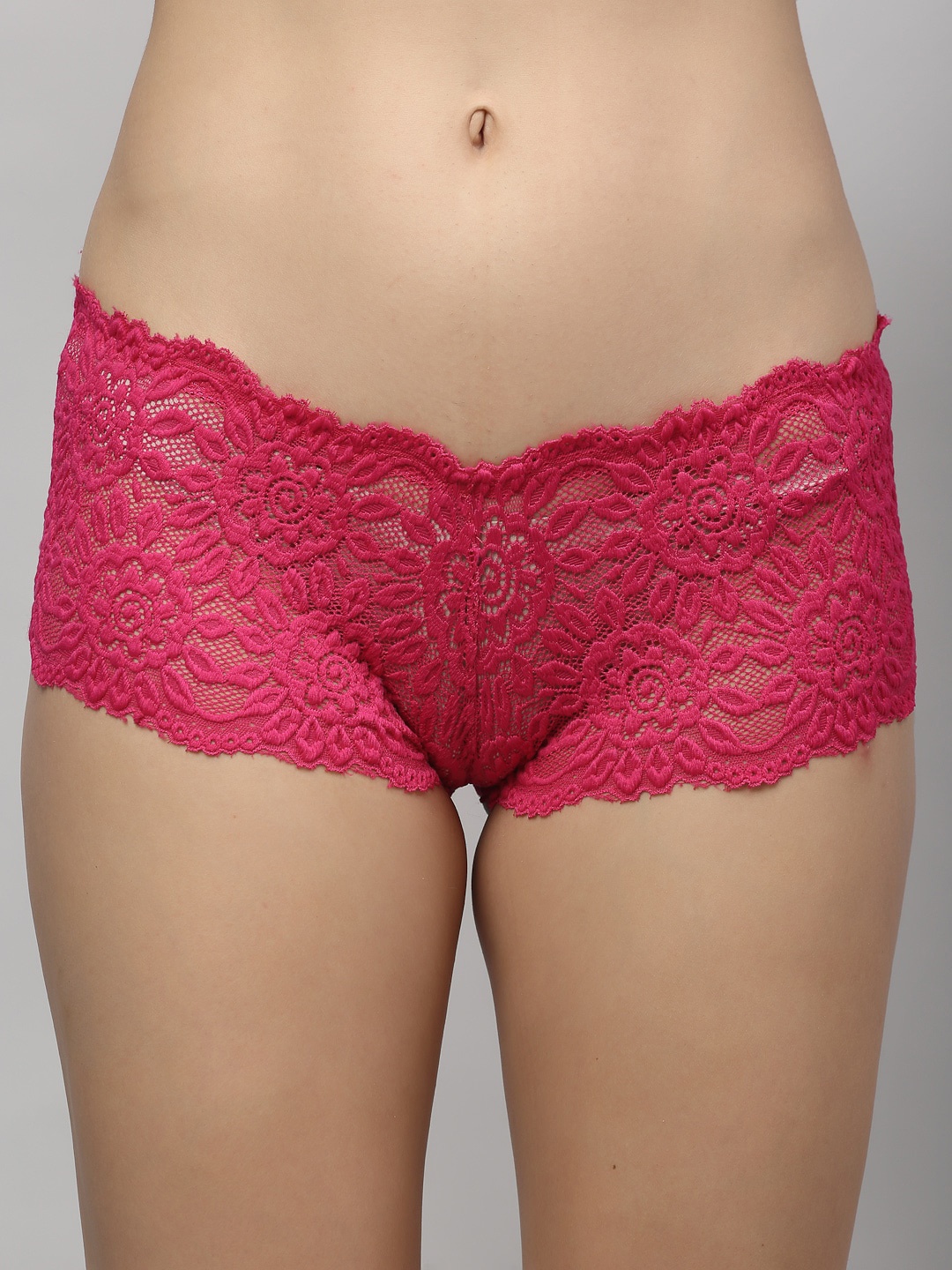

PrettyCat Women Pink Self Design Lace Boy Short Brief PC-PA-6028-PNK-S