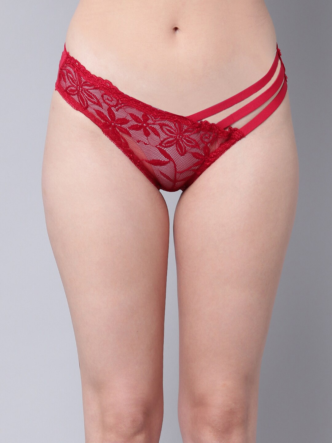 

PrettyCat Women Red Self-Design Lace Bikini Briefs