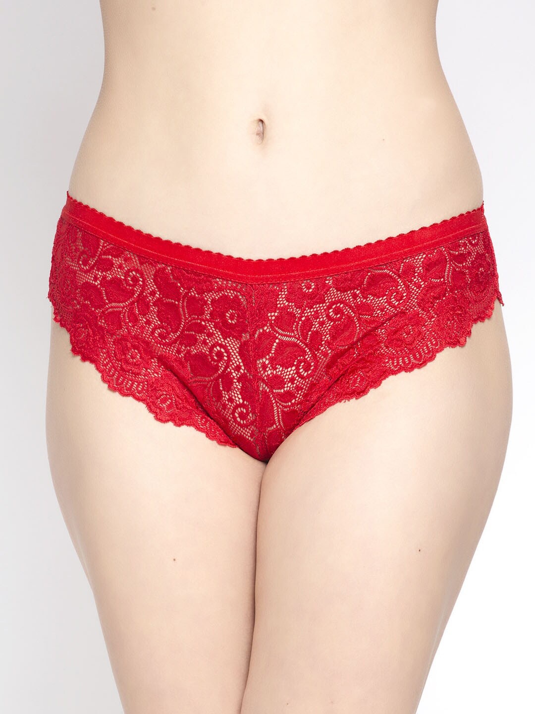 

PrettyCat Women Red Solid Seamless Bikini Lace Briefs