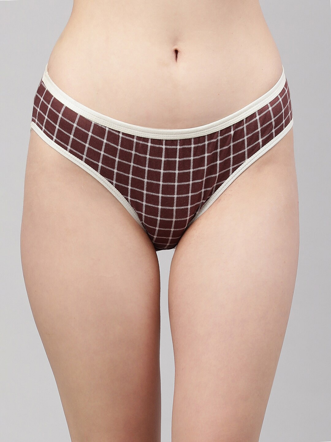 

PrettyCat Women Brown & White Checked Bikini Briefs