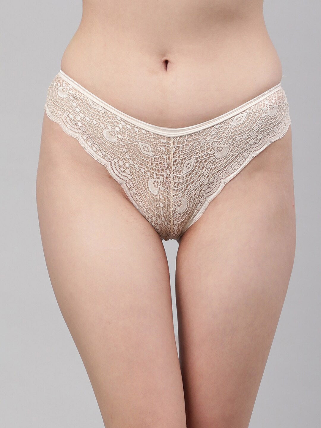 

PrettyCat Women Beige Self Design Bikini Brief