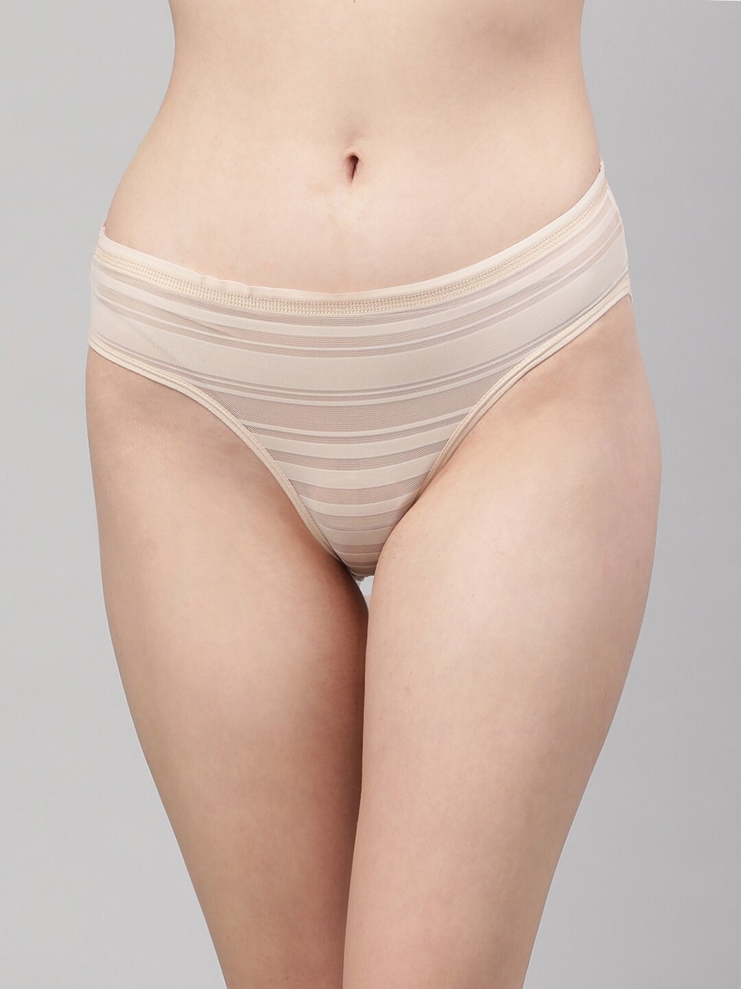 

PrettyCat Women Beige Striped Bikini Briefs