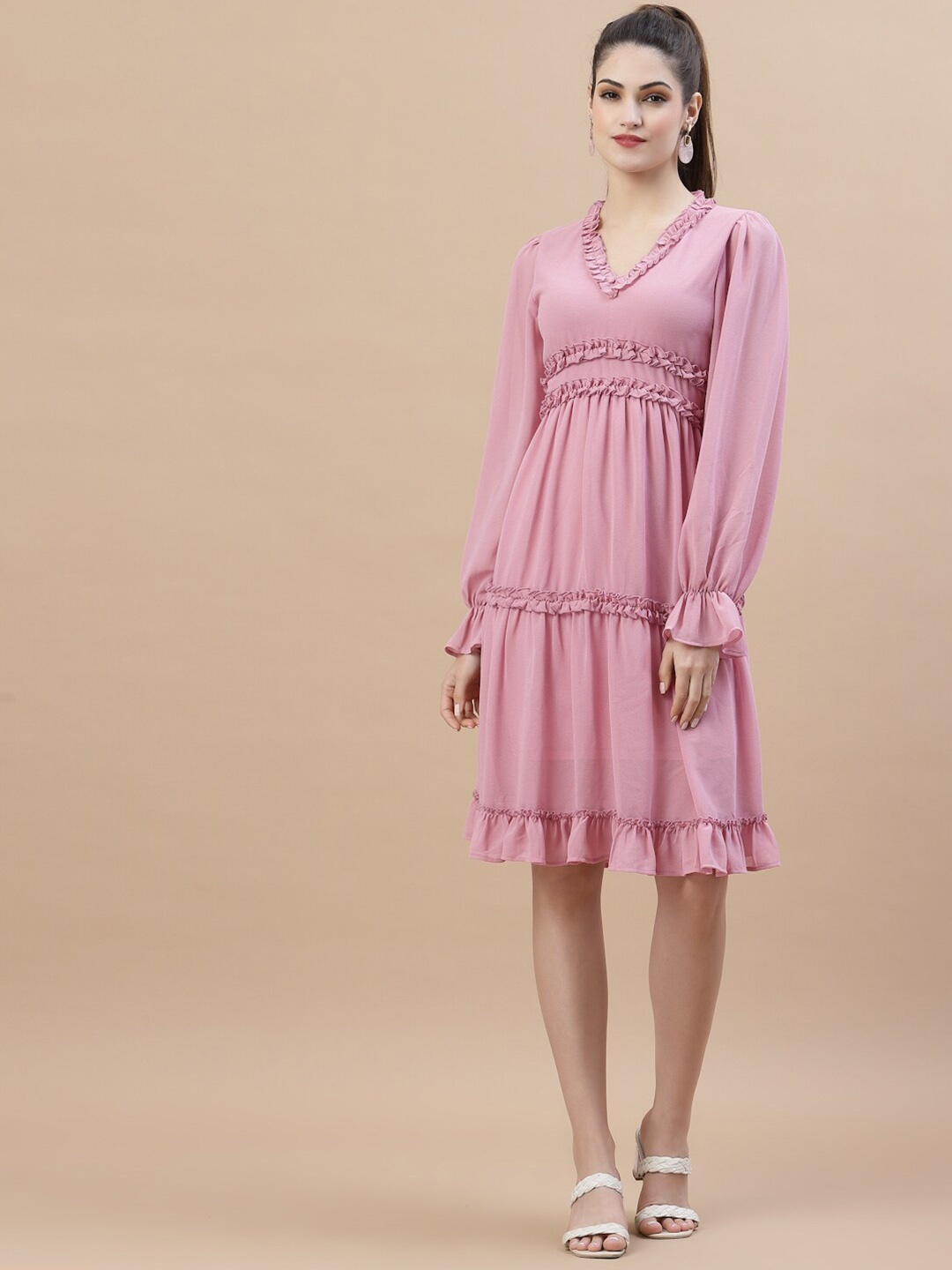 

Strong And Brave Pink Georgette Odour Free Midi Dress