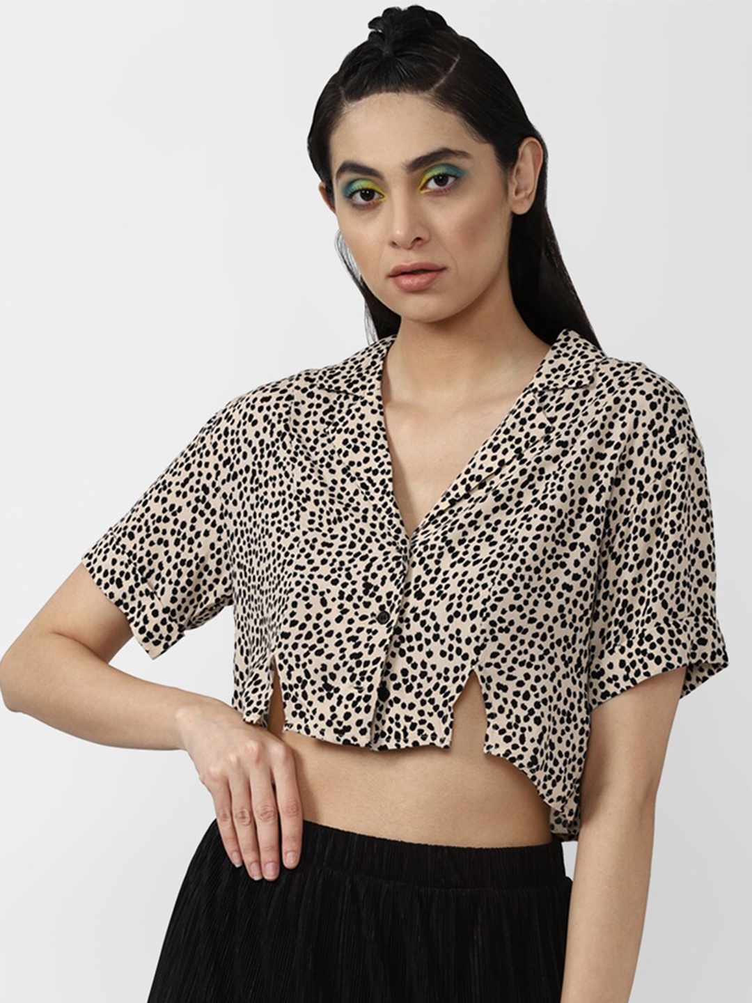 

FOREVER 21 Women Off White Cheetah Printed Casual Shirt