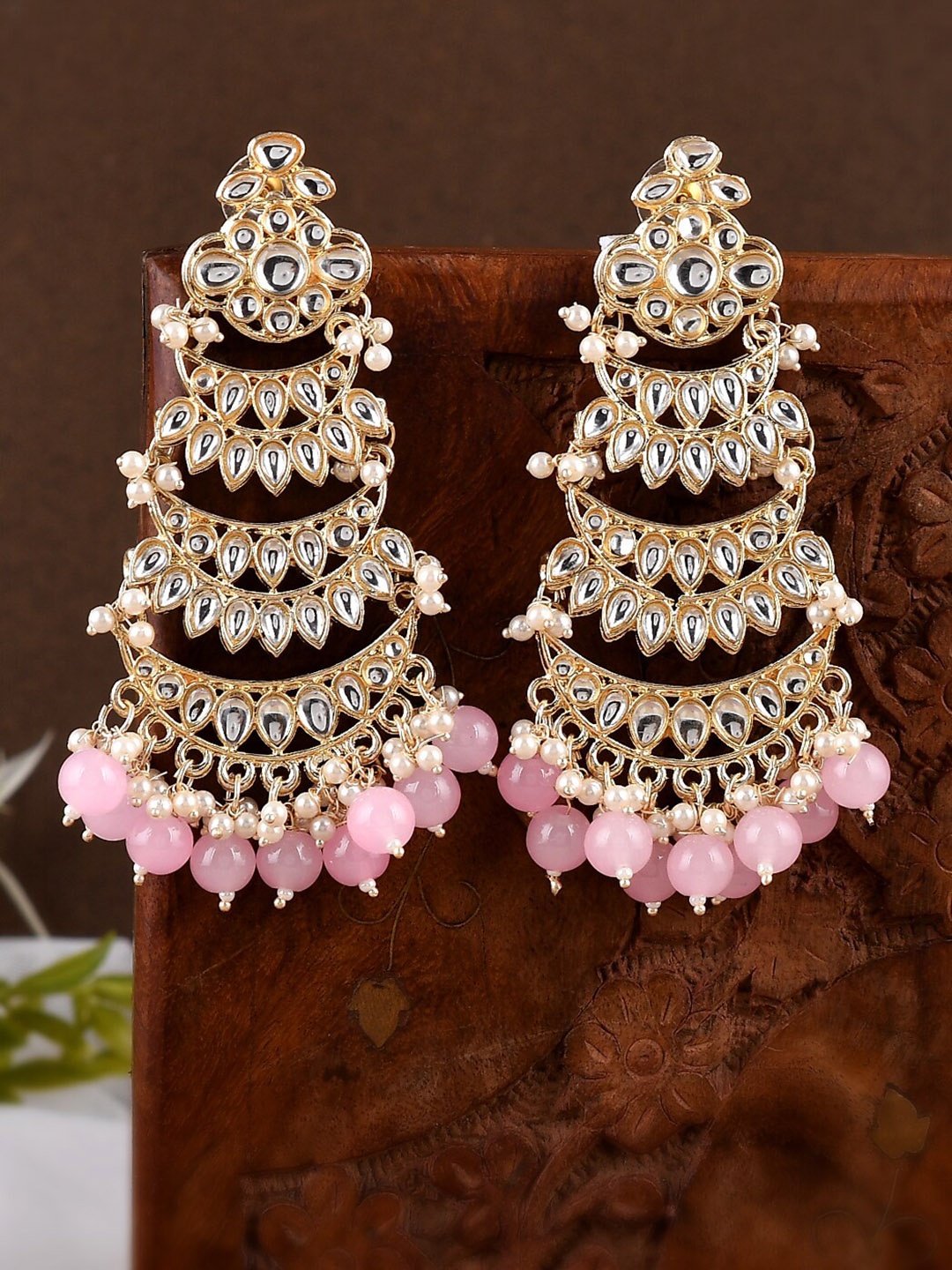 

Shoshaa Pink Contemporary Kundan Chandbalis Earrings