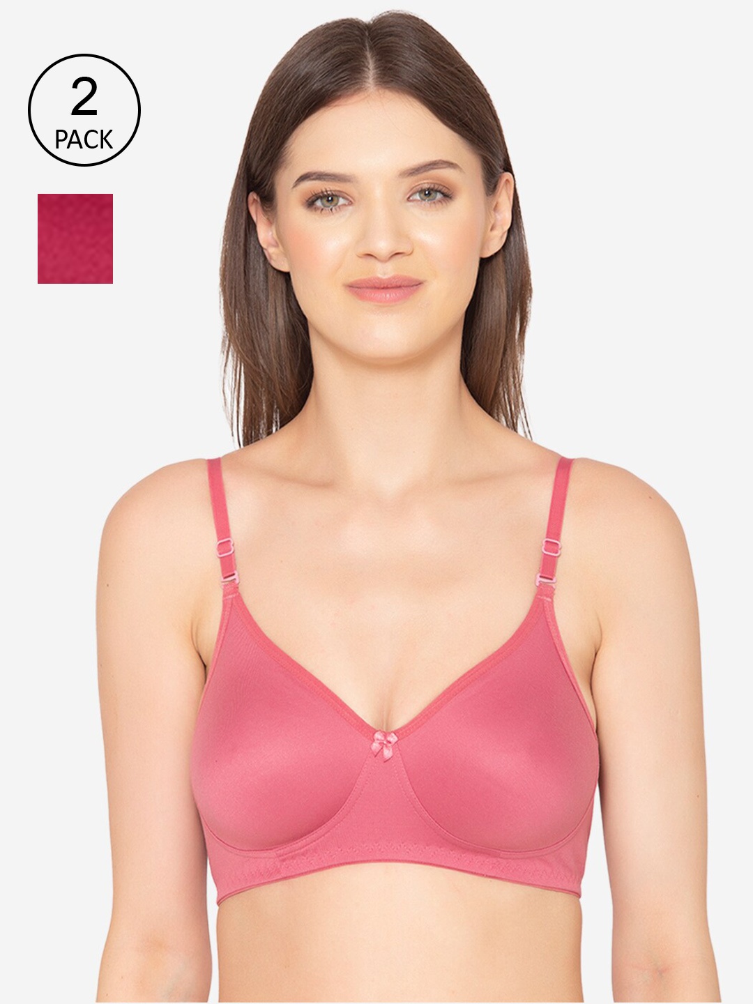 

GROVERSONS Paris Beauty Peach-Coloured & Maroon Pack of 2 Non Padded All Day Comfort Bra