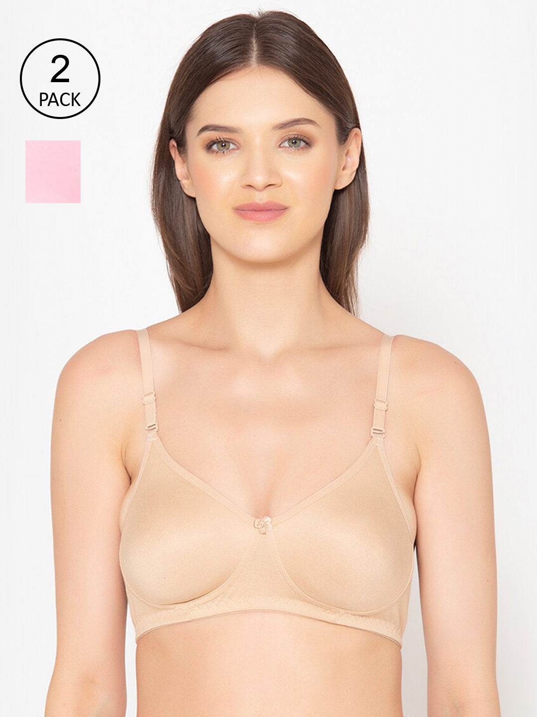 

GROVERSONS Paris Beauty Pack of 2 Beige & Pink Cotton Full Coverage Seamless Wireless Tshirt Bra