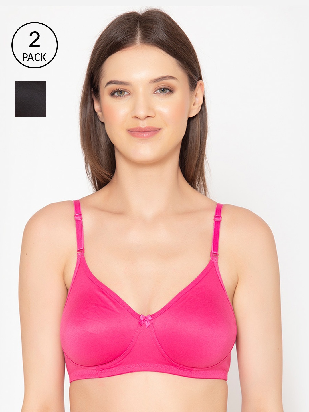 

Groversons Paris Beauty Set Of 2 Cotton Bra - Non-Wired Non-Padded Full Coverage, Pink