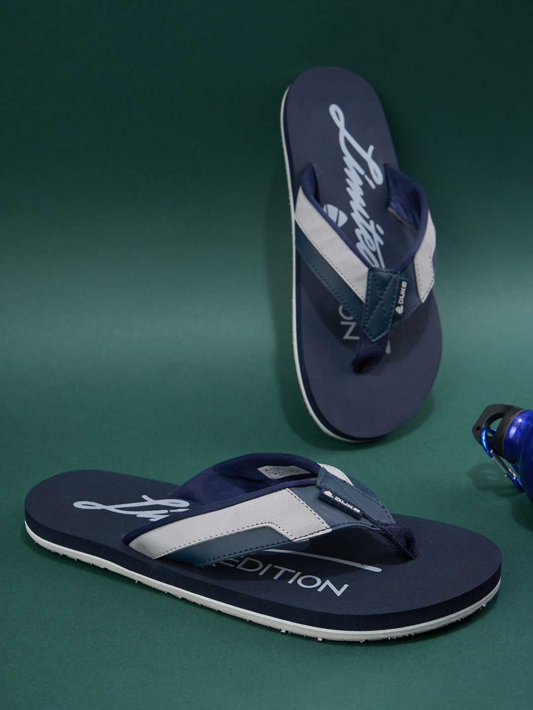 

Duke Men Navy Blue & Grey Printed Thong Flip-Flops