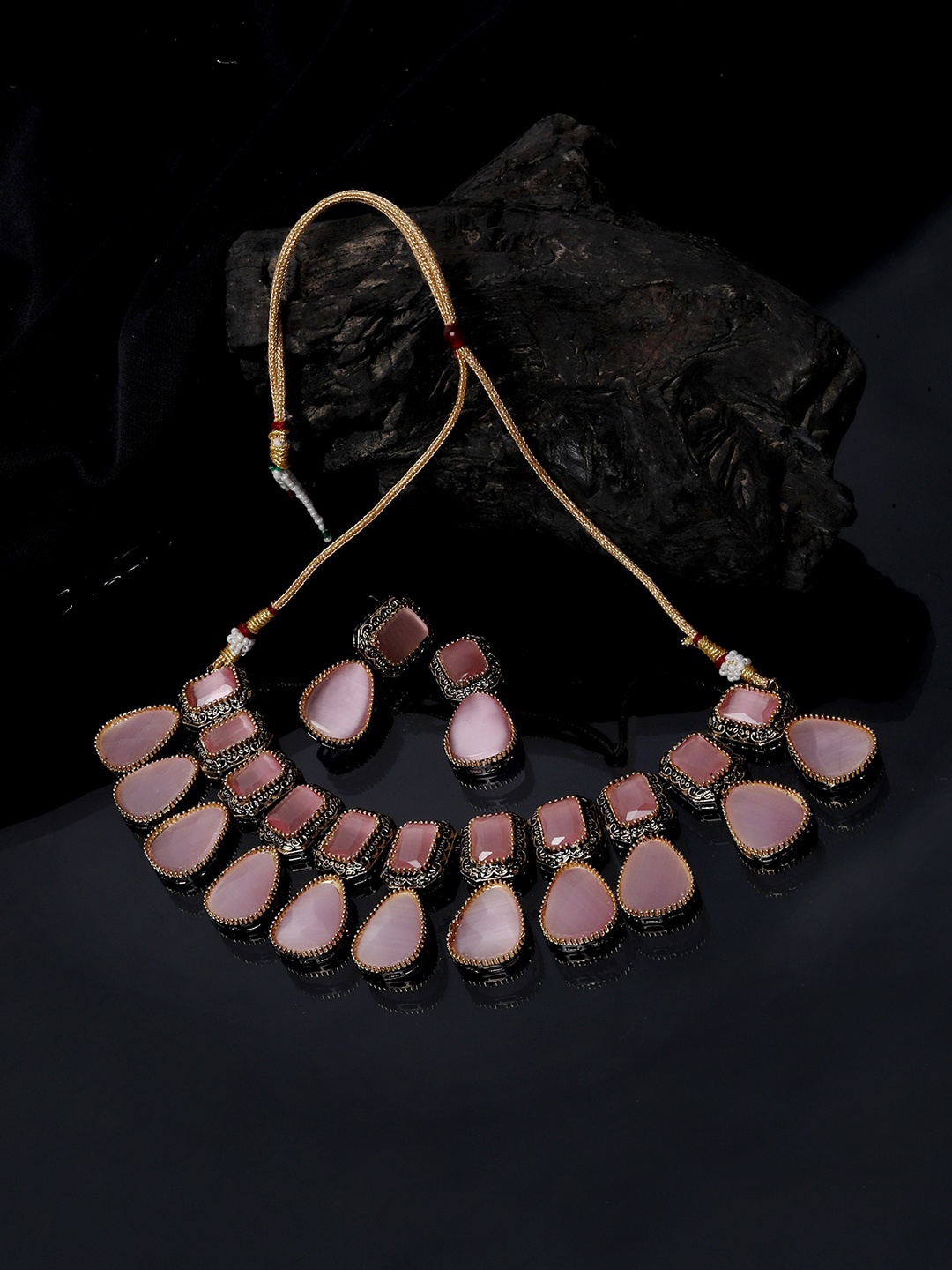 

ROHINIKA Gold-Plated Pink Stone Studded Jewellery Set