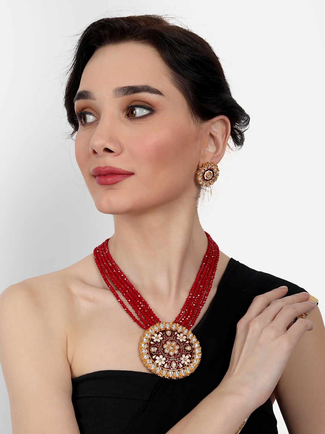 

ROHINIKA Gold-Plated Maroon AD Studded Jewellery Set